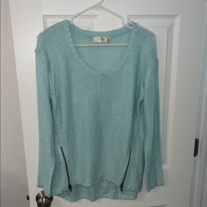 RD Style Aqua Sweater with Zipper Details
